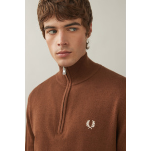 Классический трикотажный джемпер с застежкой молнией на половину длины Fred Perry, коричневый