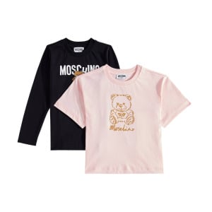 Комплект из 2 хлопковых футболок с плюшевым мишкой Moschino Kids, цвет black/sugar rose