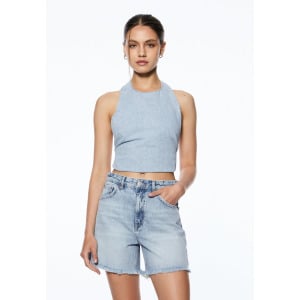 Джинсовые шорты HIGH-WAIST, BERMUDA PULL&BEAR, светло-голубой деним