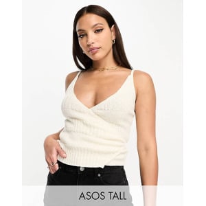 Кремовые трикотажные майки смешанной вязки с запахом ASOS DESIGN Tall