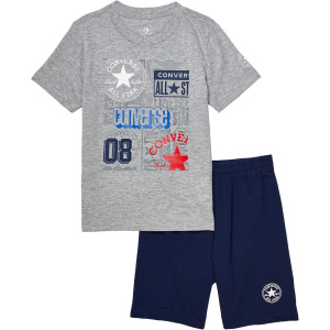 Детский набор Converse Logo All Over Print Tee & Shorts Set, цвет Midnight Navy