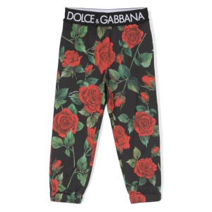 Брюки с цветочным принтом и логотипом Dolce & Gabbana Kids, черный