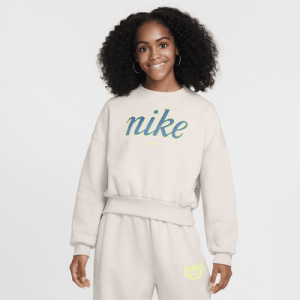 Толстовка Nike Sportswear Club Fleece Girls' Boxy Crew-Neck Sweatshirt, цвет Light Bone/Volt