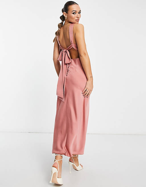 

Атласное платье макси с завязками на спине ASOS DESIGN