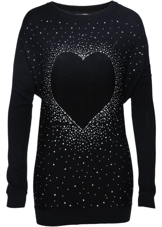 цена Длинный свитер с аппликацией в виде сердечек из декоративного камня Bpc Selection, черный