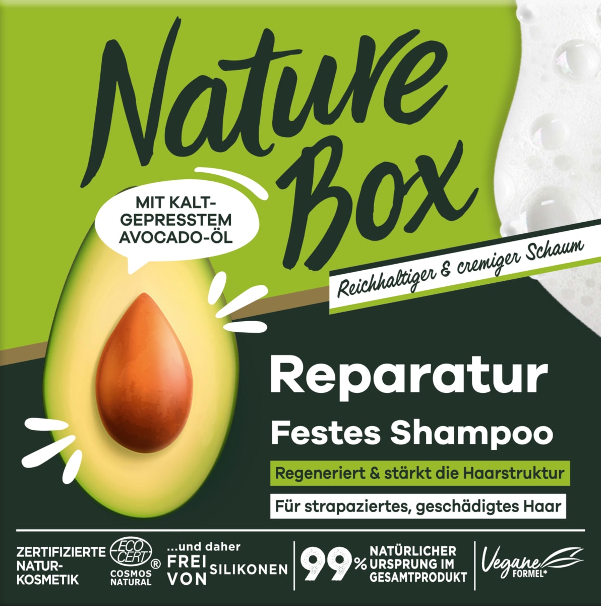 Твердый шампунь Авокадо 85г Nature Box несмываемый уход крымская натуральная коллекция масло для секущихся волос на основе экстрактов водорослей