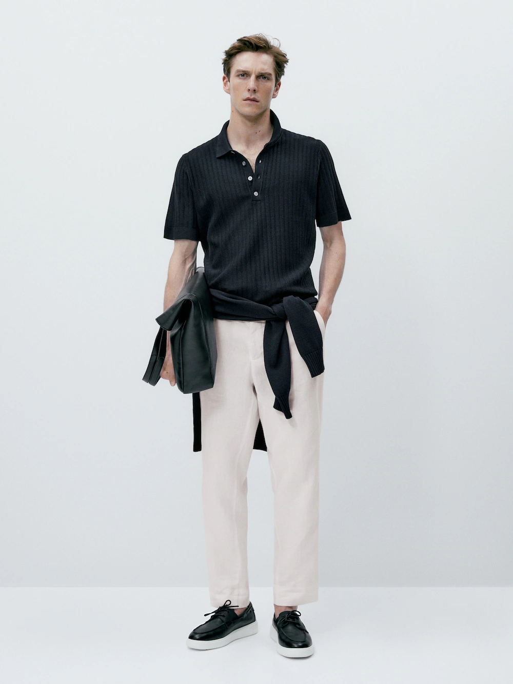 

Вертикальный трикотажный свитер поло Massimo Dutti, синий