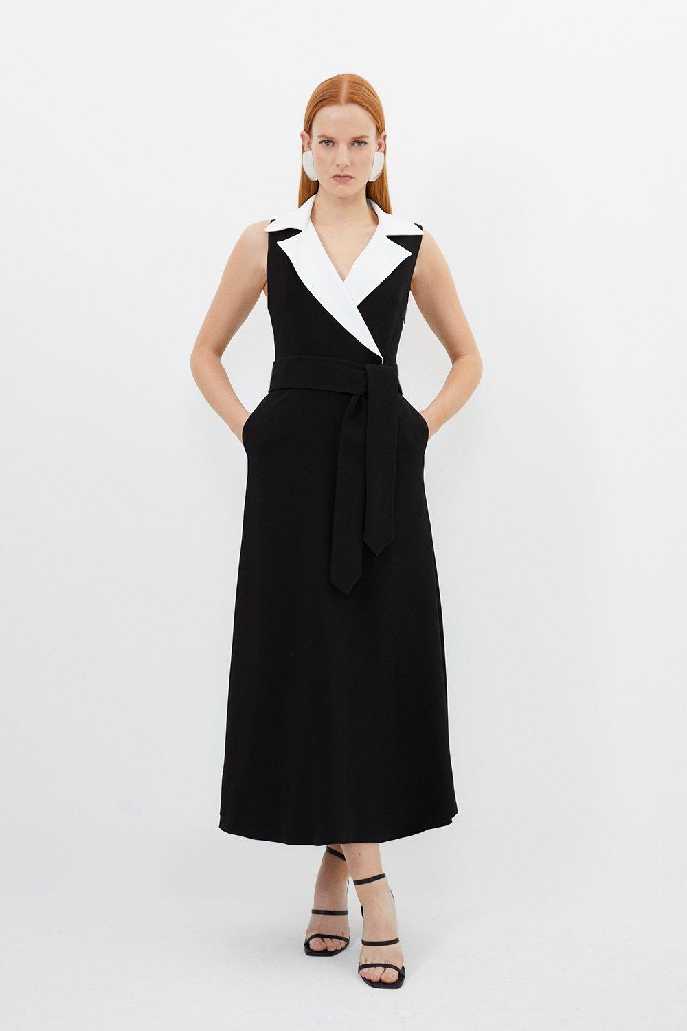 Компактное платье-рубашка миди с поясом из эластичной вискозы Karen Millen, черный