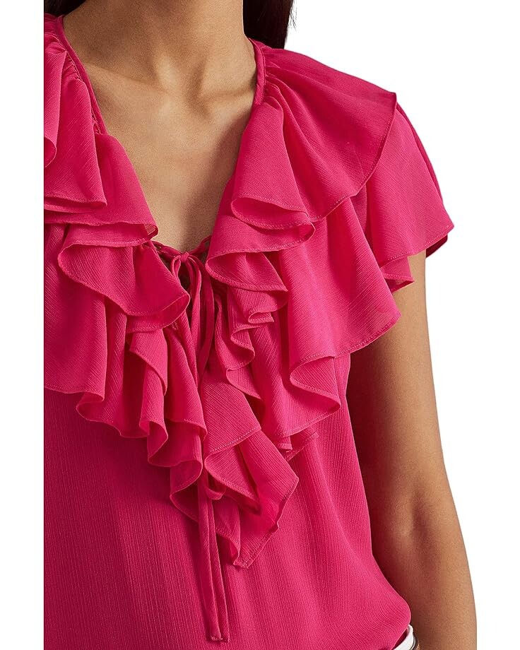 

Блуза LAUREN Ralph Lauren Ruffle-Trim Georgette Blouse, цвет Sport Pink
