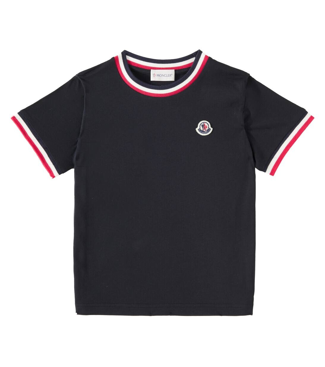 

Футболка из трехцветного хлопкового джерси Moncler Enfant, черный