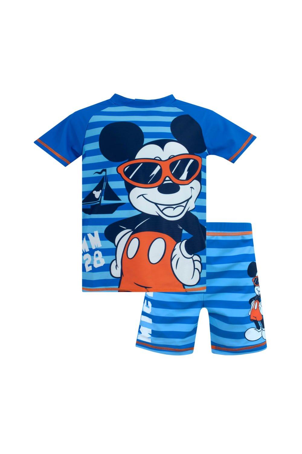 Комплект для плавания из двух предметов в полоску с Микки Маусом Disney, синий футболка с микки маусом и граффити для мальчиков disney белый