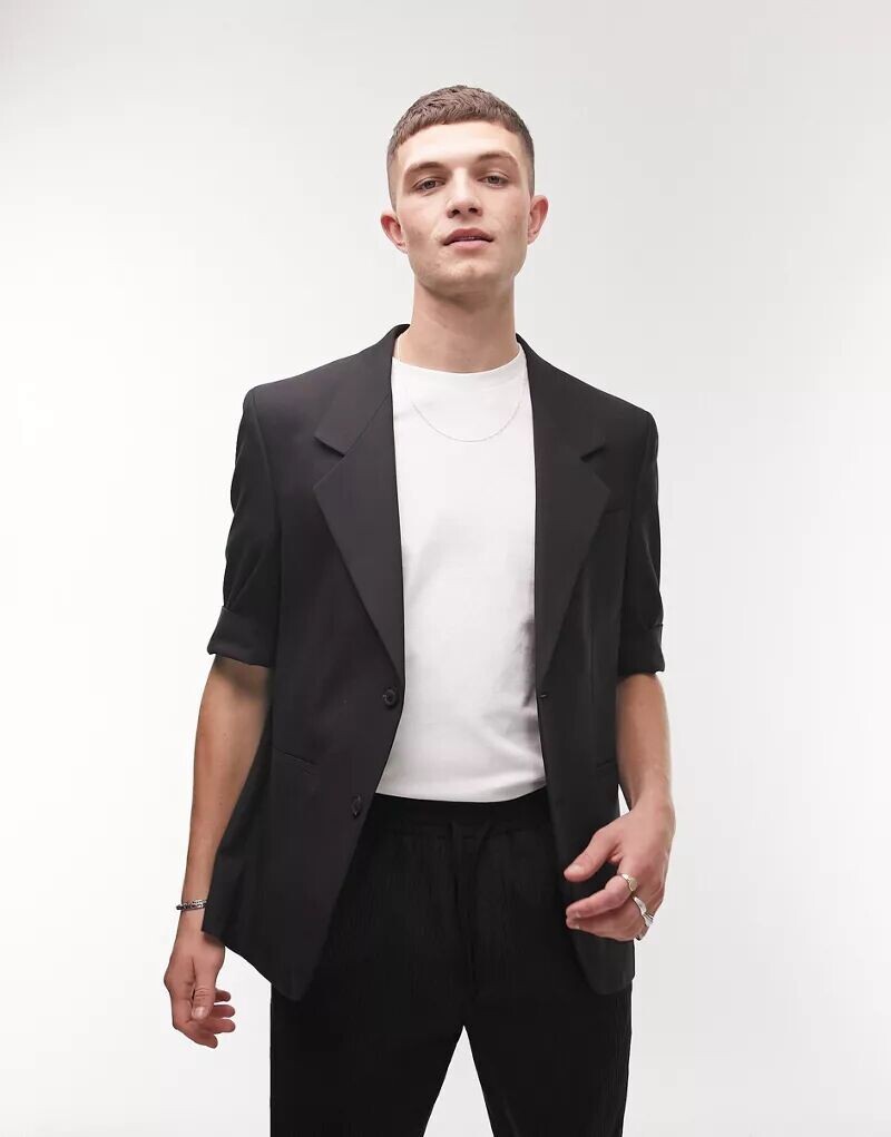

Черный костюмный пиджак с короткими рукавами Topman