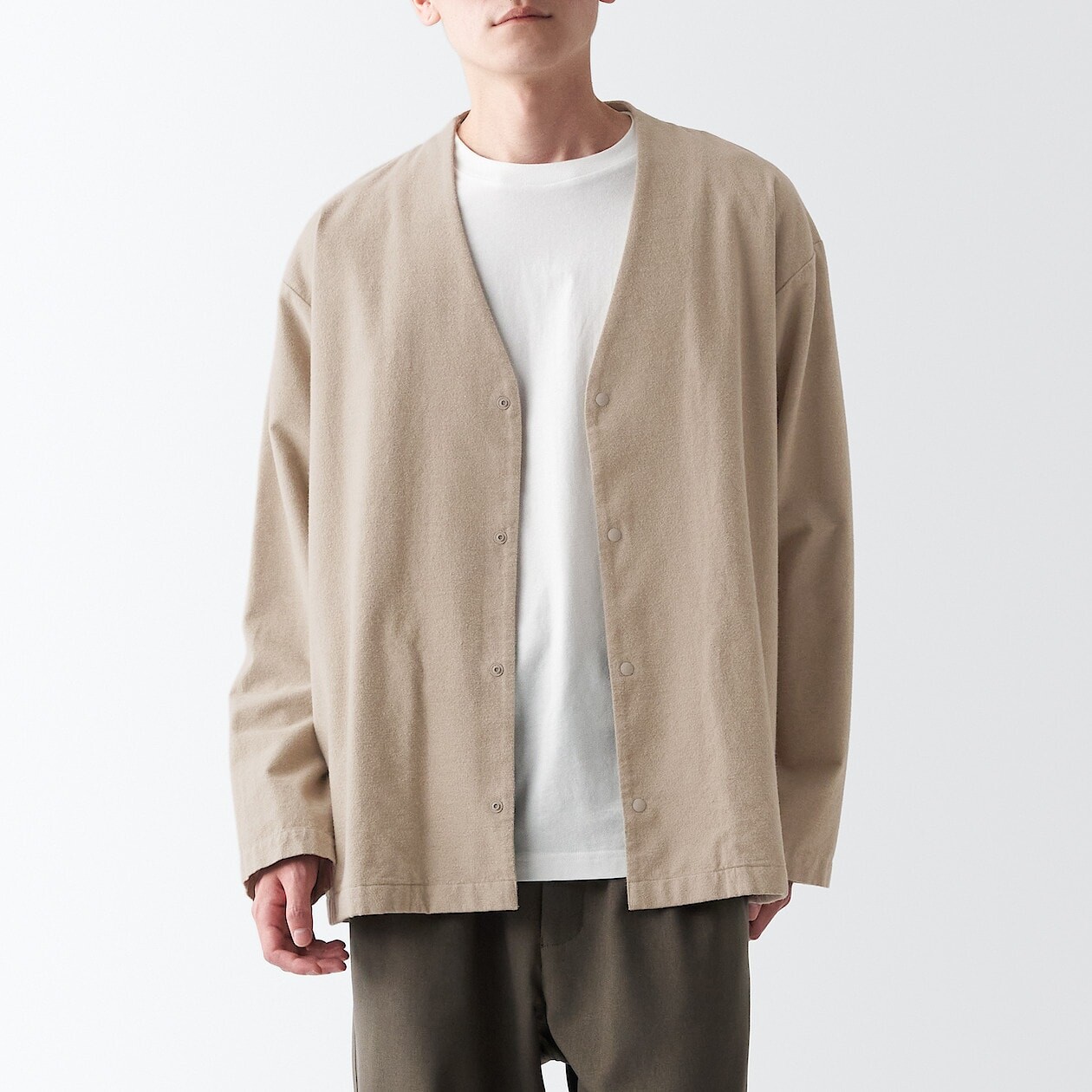 

Двусторонний фланелевой кардиган с начесом MUJI, песочно-бежевый
