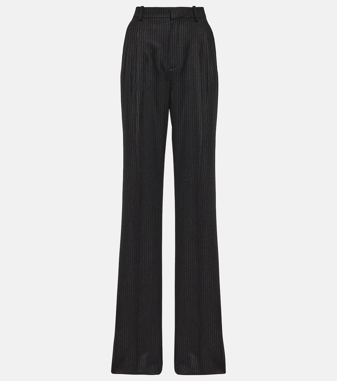 Широкие брюки из шерсти с высокой посадкой в тонкую полоску Saint Laurent, черный
