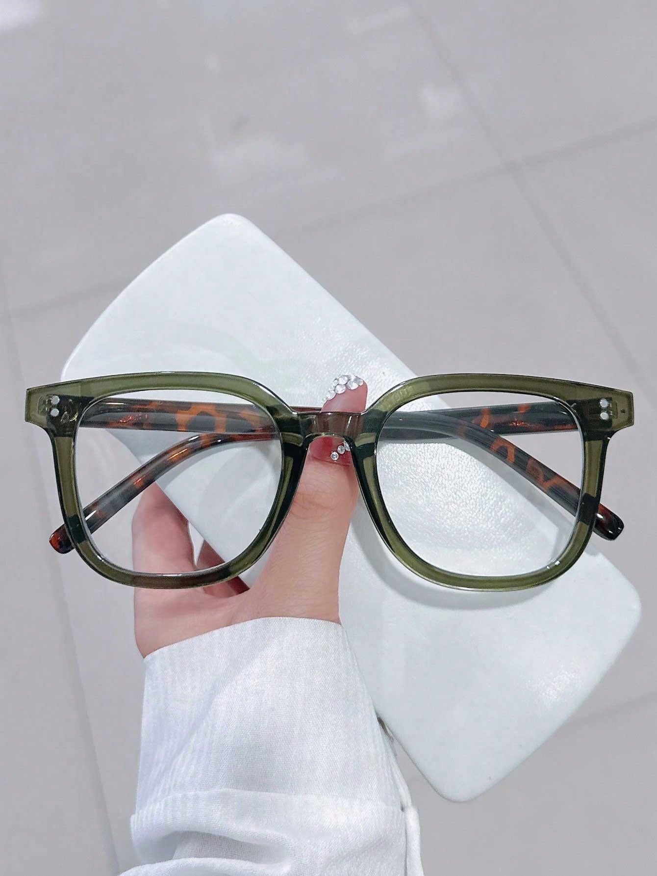 1 шт. большие квадратные зеленые очки с футляром для очков