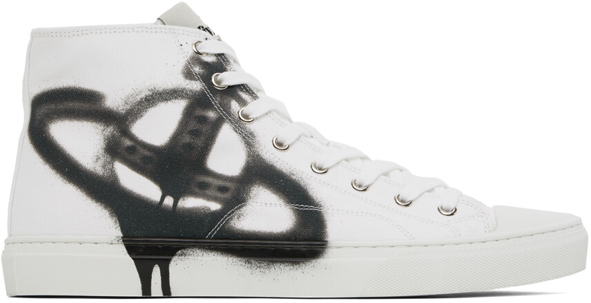 

Белые высокие кеды из плотной ткани плимсоллы Vivienne Westwood