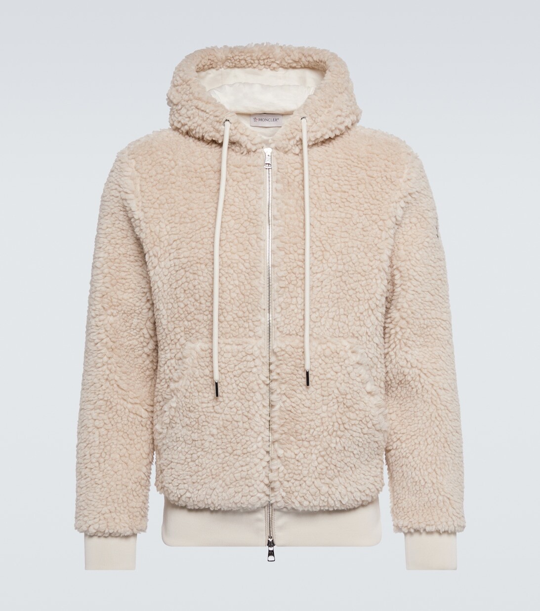 

Толстовка с капюшоном на молнии из смесовой шерсти Moncler, бежевый
