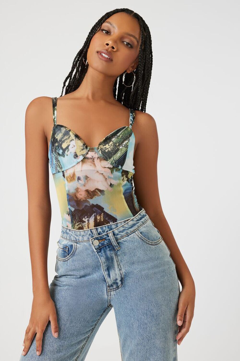 

Боди с абстрактной сеткой в форме сердца Forever 21, синий