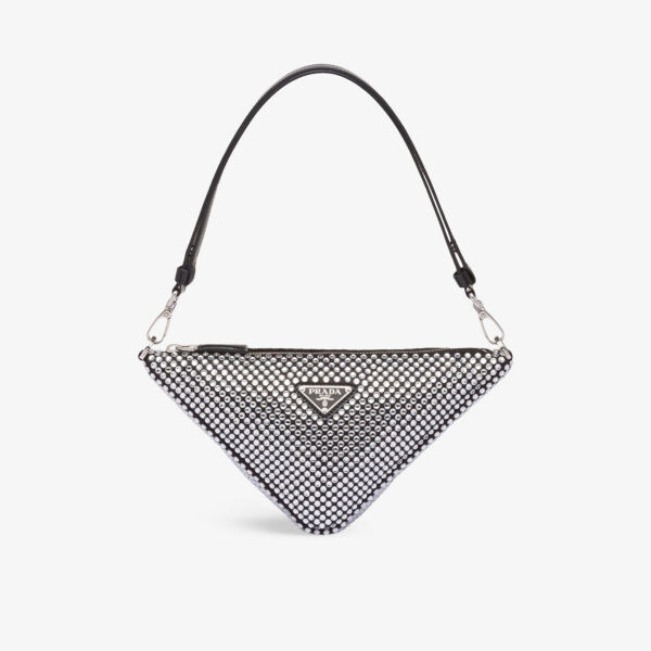 

Атласная сумка треугольной формы, украшенная кристаллами Prada, серебряный