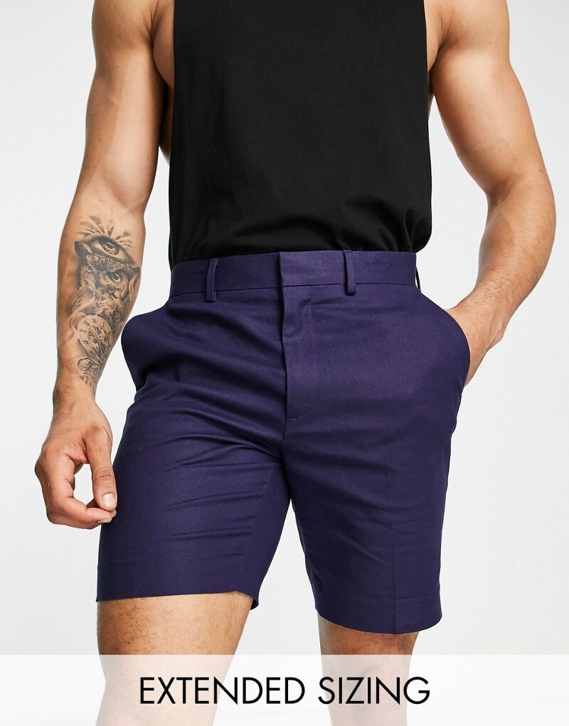 

Темно-синие шорты скинни из льняного микса ASOS DESIGN