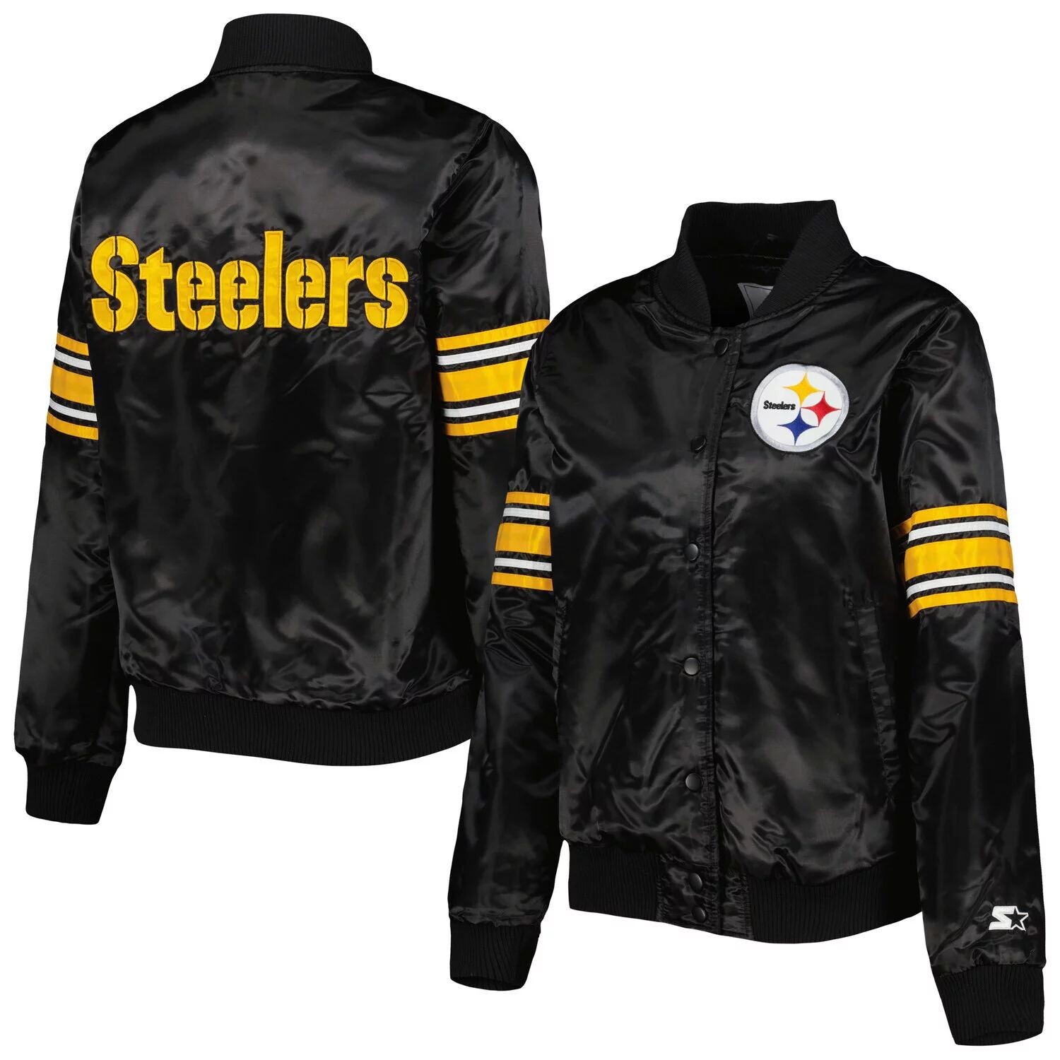 

Женская стартовая черная университетская куртка Pittsburgh Steelers Line Up из атласа на кнопках Starter, Черный