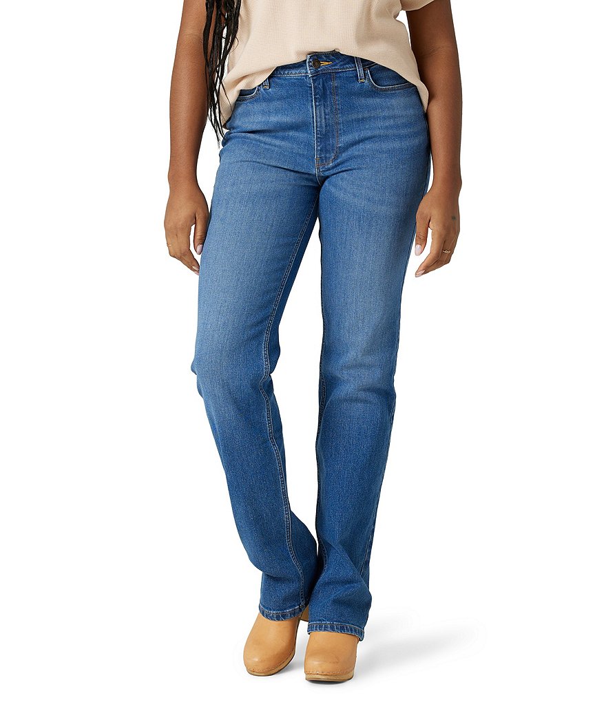 цена Прямые джинсы Wrangler с высокой посадкой, синий