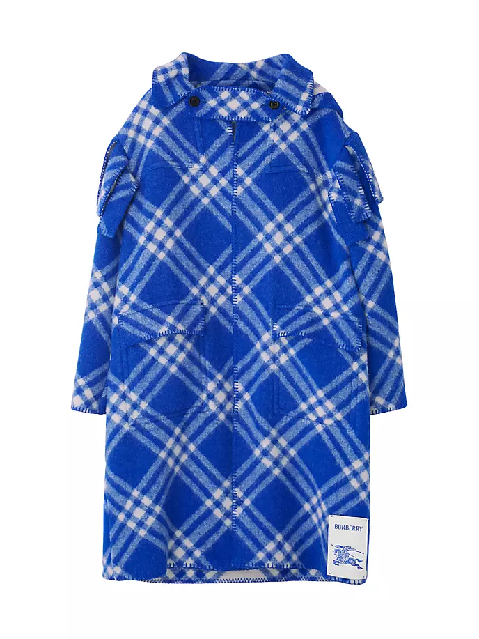 

Шерстяное пальто в клетку с капюшоном Burberry, цвет blue knight check