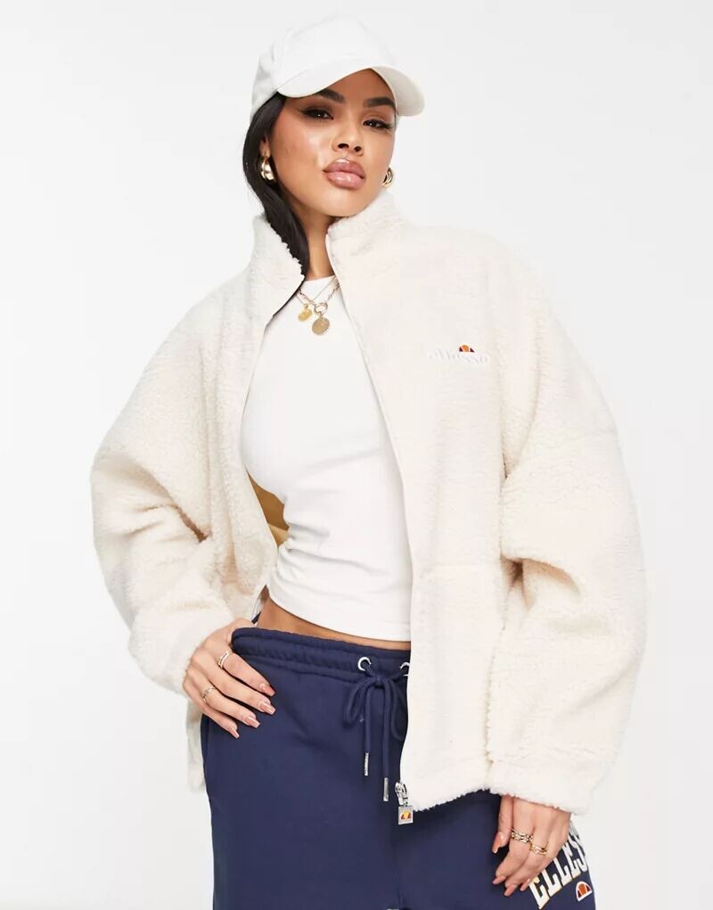 

Бежевая меховая куртка ellesse Teddy с логотипом и молнией
