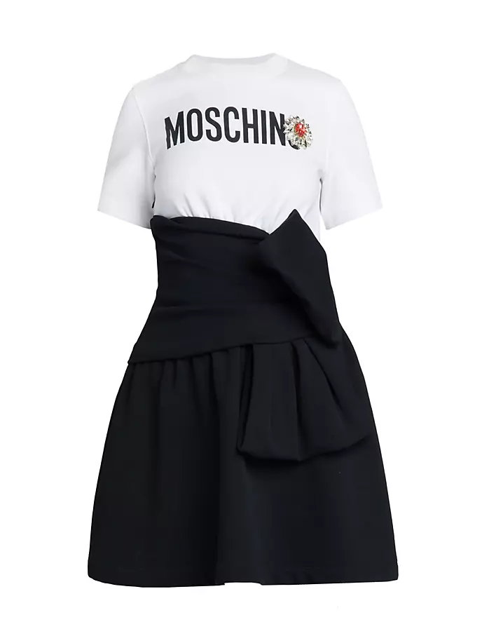 

Мини-платье из хлопка с логотипом смешанной техники Moschino, цвет fantasy print white
