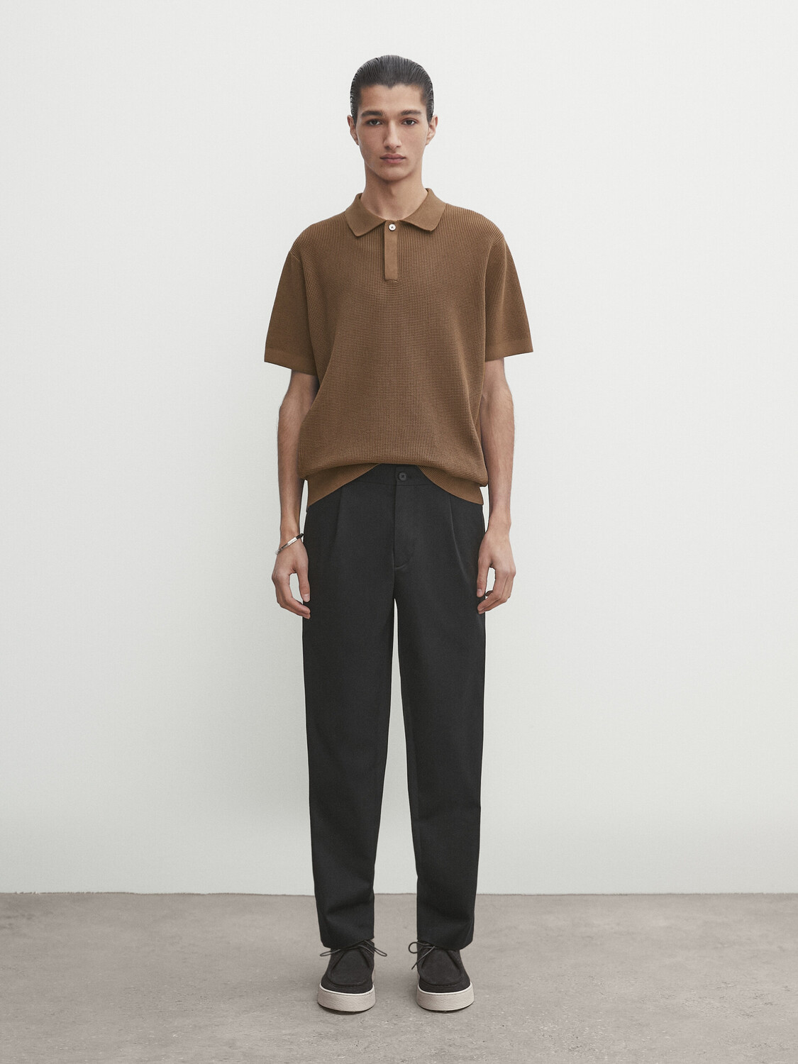 

Свитер-поло вафельной вязки Massimo Dutti, оранжевый