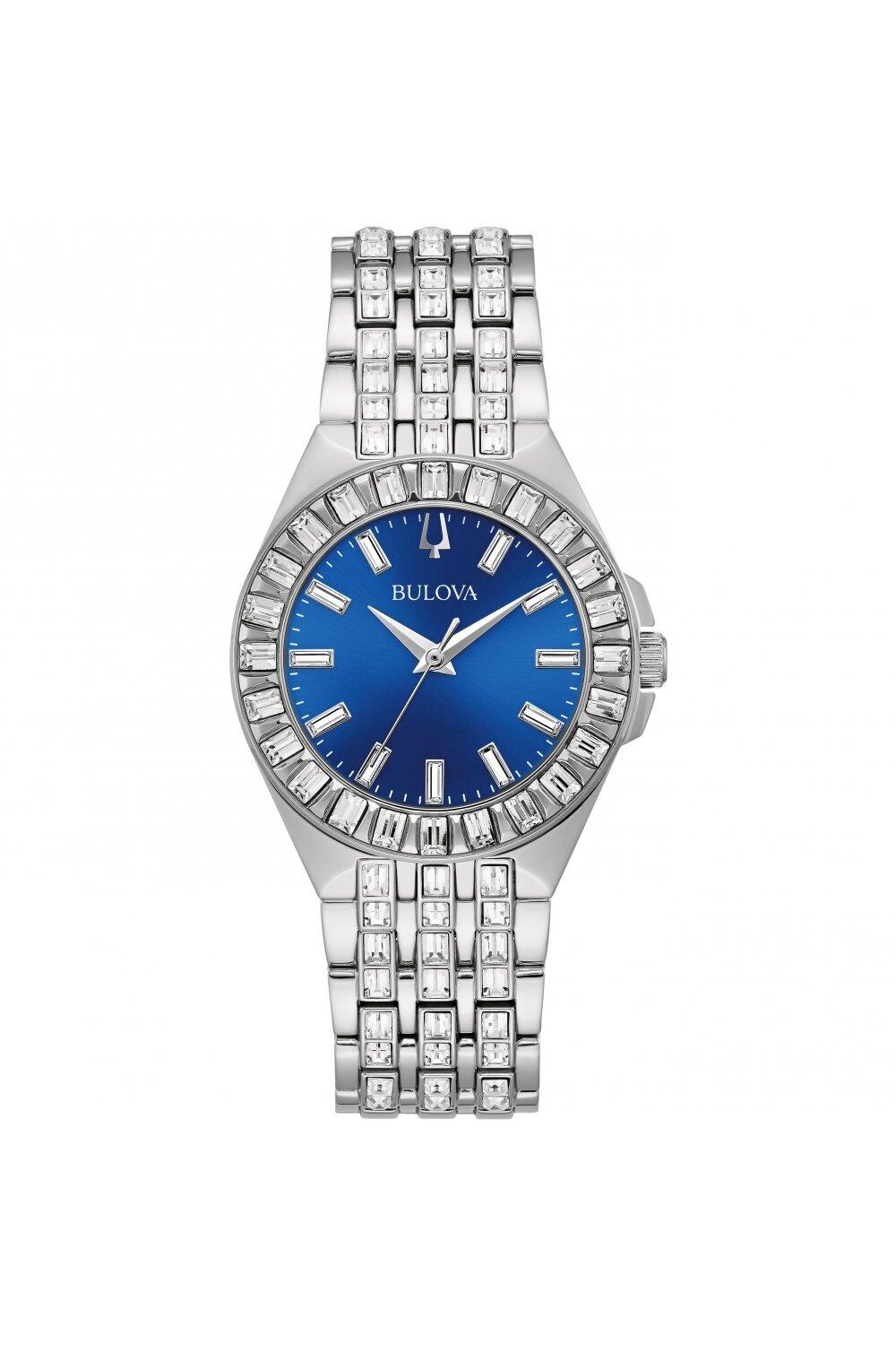 

Классические аналоговые кварцевые часы Baguette из нержавеющей стали — 96L290 Bulova, синий