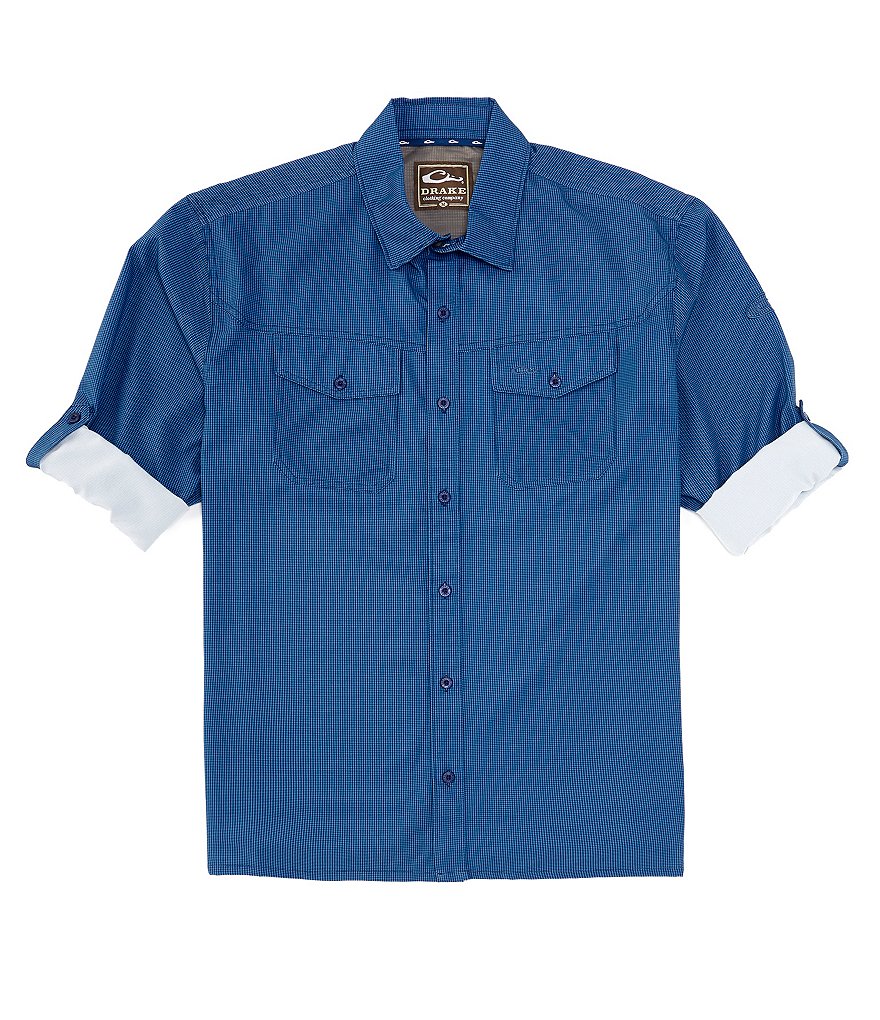 Drake Clothing Co. Performance Эластичная тканая рубашка в дорожную клетку с длинными рукавами, синий