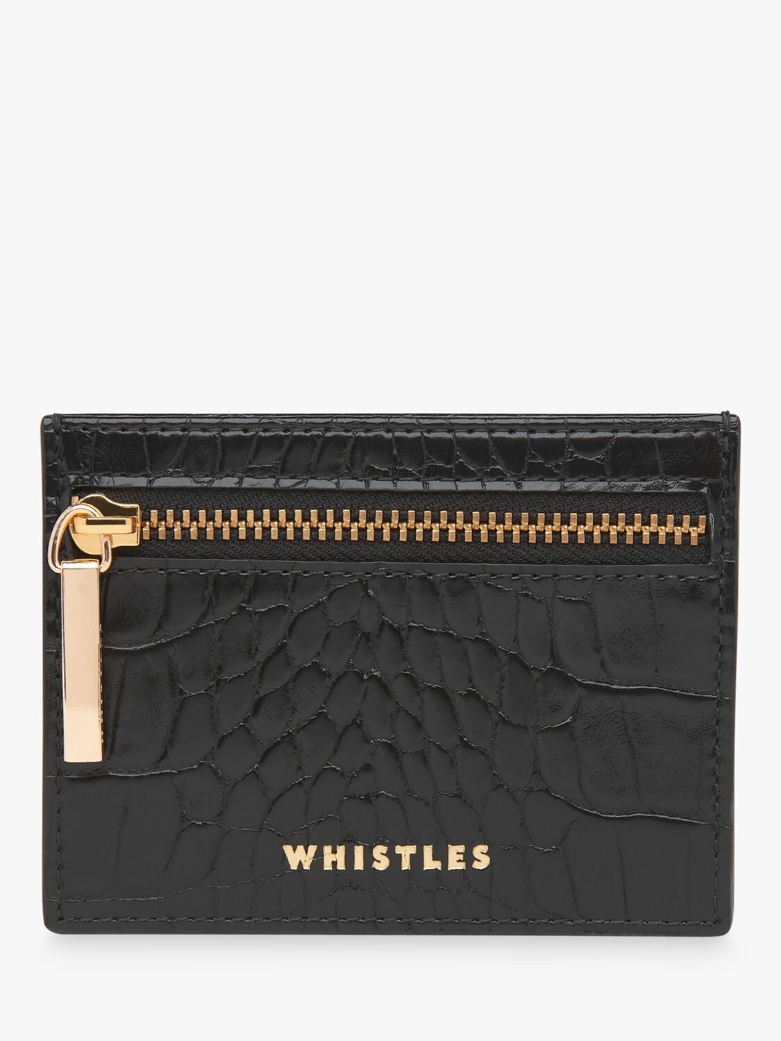 

Кожаный кошелек Whistles на молнии с блестящей крокодиловой молнией, черный