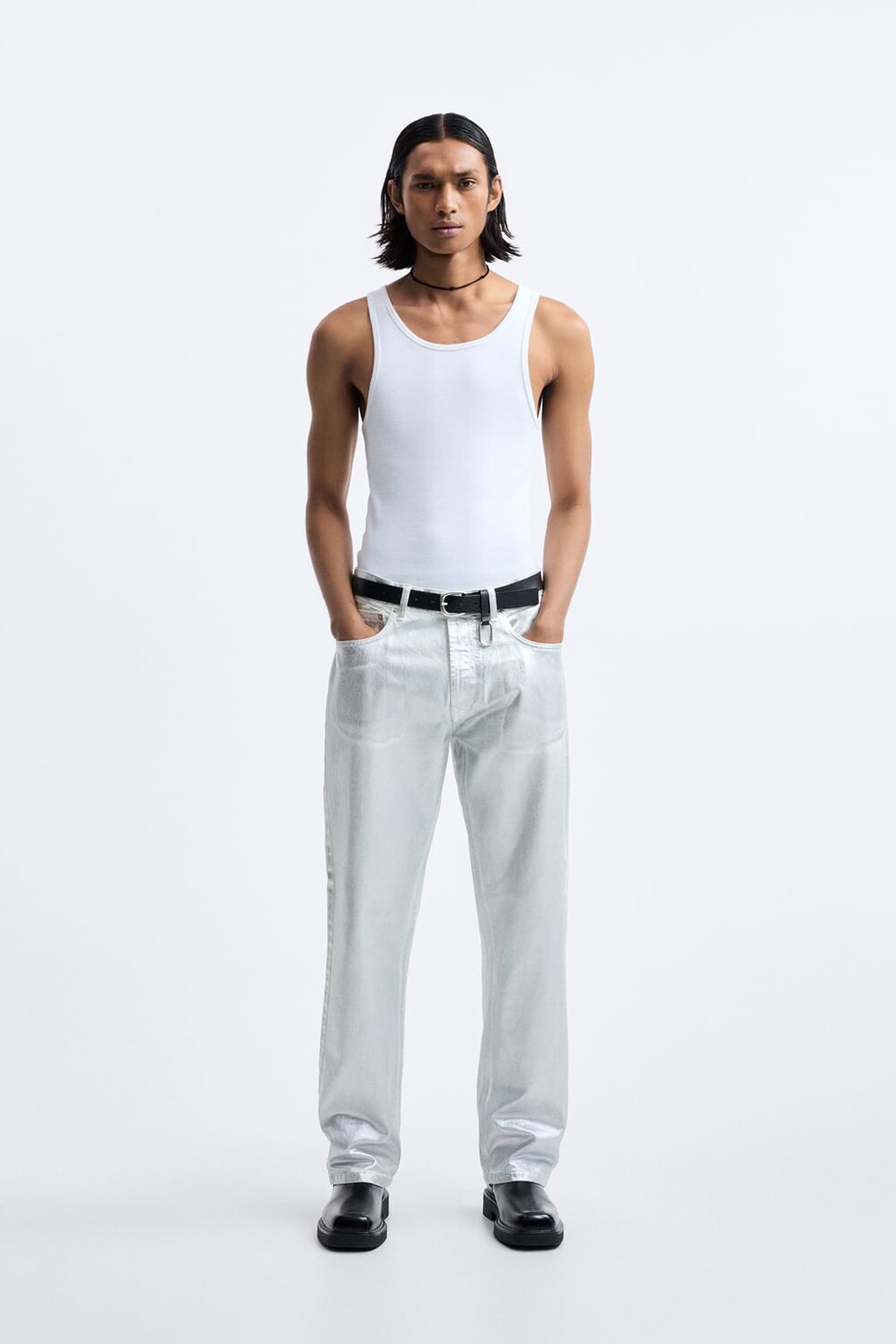 

Джинсы с эффектом металлик ZARA, серебряный