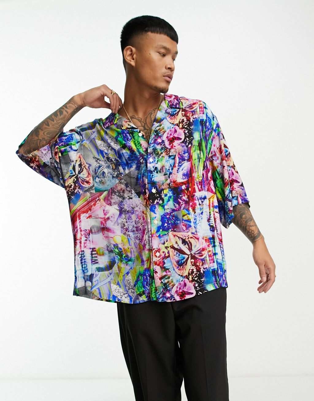 

Объемная рубашка Revere с заниженными плечами ASOS DESIGN с ярким принтом