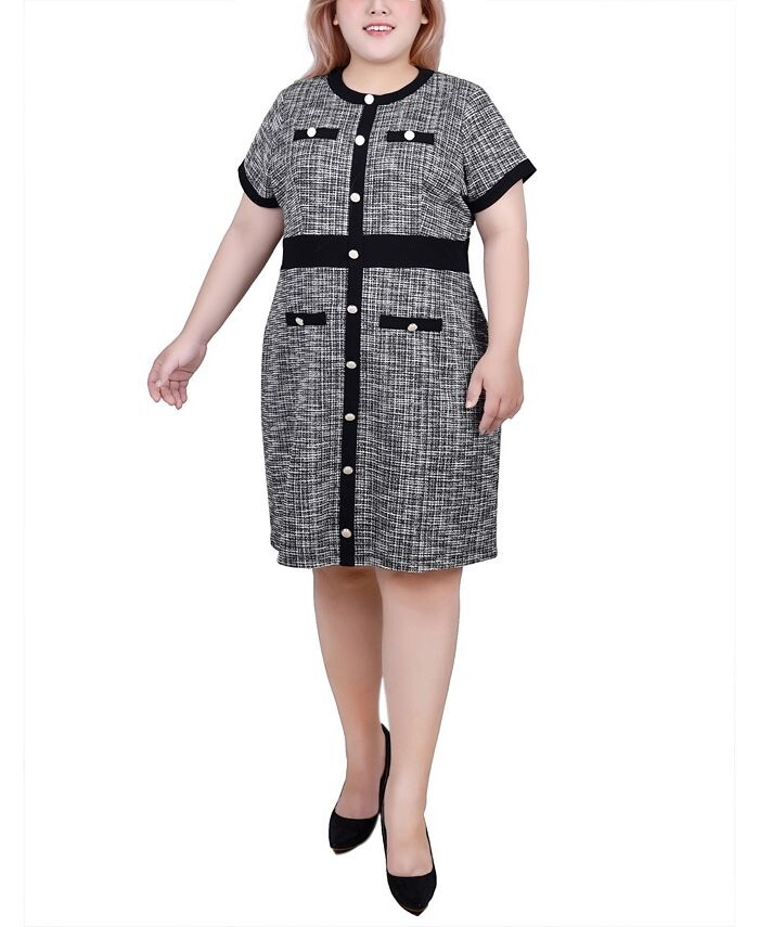 

Твидовое платье больших размеров с короткими рукавами NY Collection, мультиколор