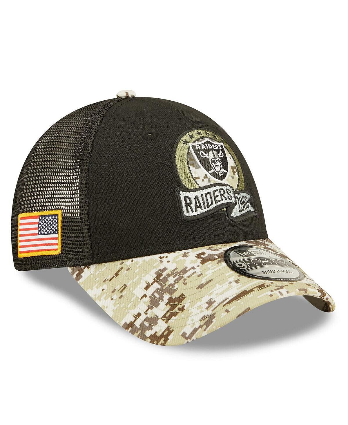 

Мужская черная камуфляжная кепка Snapback Trucker Las Vegas Raiders 2022 Salute To Service 9FORTY New Era