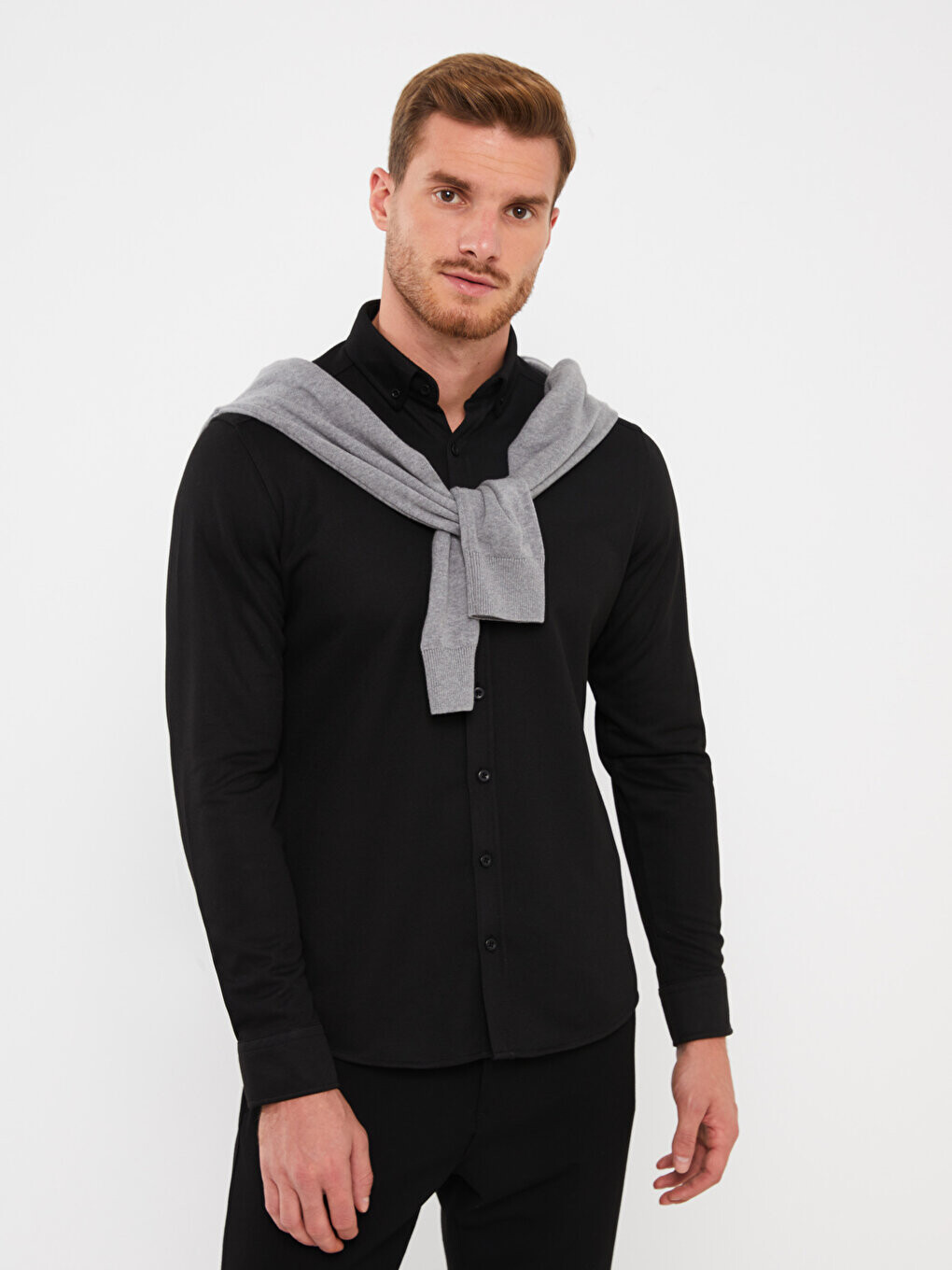 

Мужская рубашка Добби Slim Fit с длинным рукавом LCWAIKIKI Classic, черный