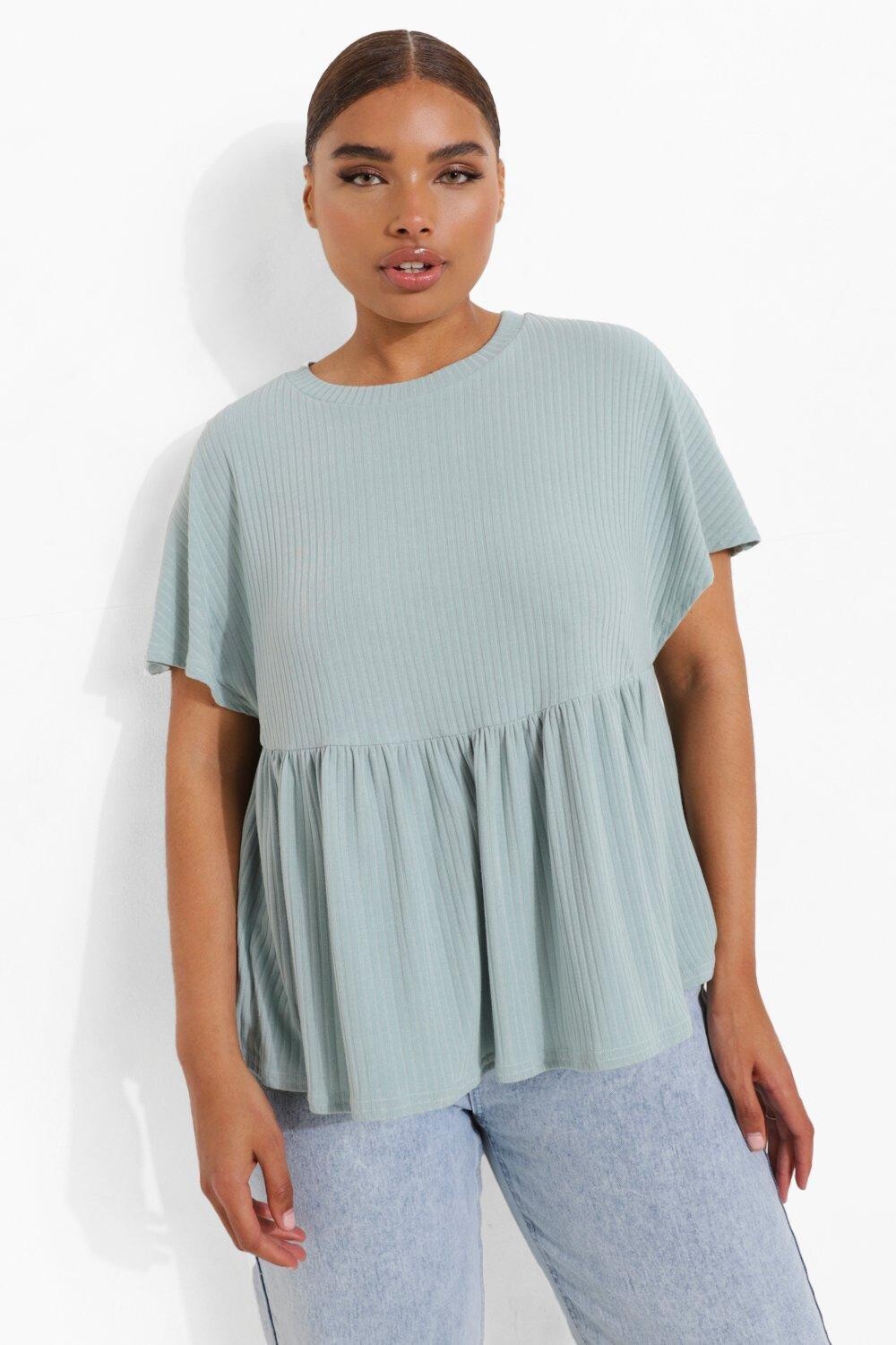 

Топ с баской в ребку plus Boohoo, шалфей