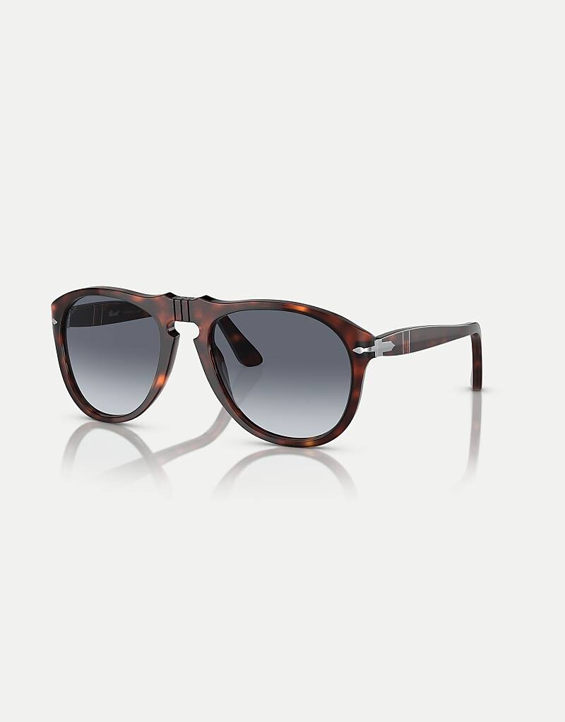 

Солнцезащитные очки-авиаторы Persol 649 Original темно-коричневого черепахового цвета с синими линзами