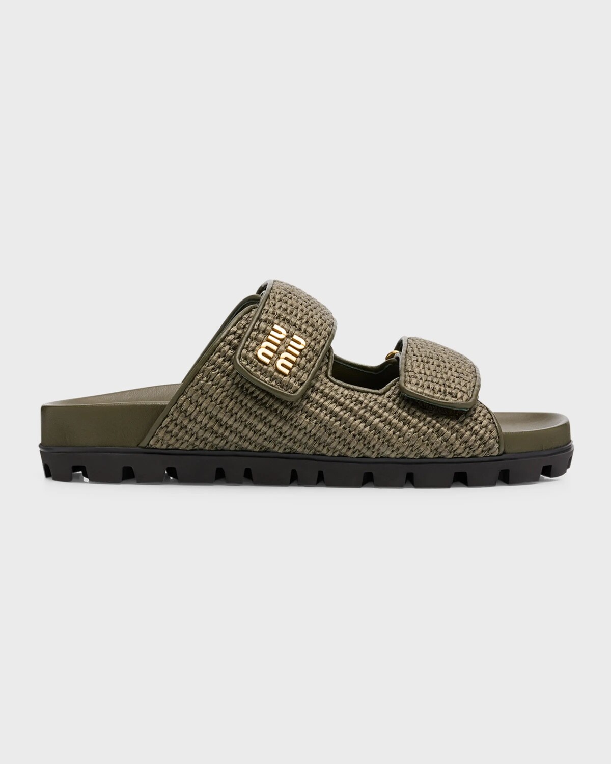 

Комфортные сандалии Raffia с двойной ручкой Miu Miu, цвет Militare
