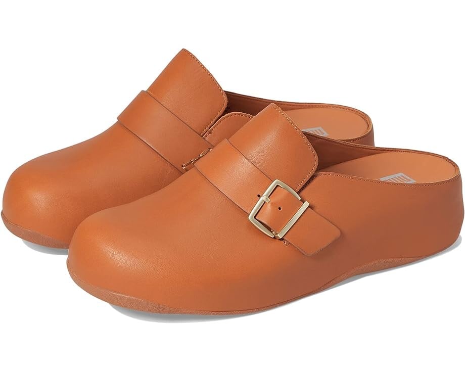 

Сабо FitFlop Shuv Buckle-Strap Leather Clogs, цвет Light Tan