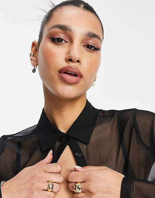 

Черная укороченная рубашка в сетку ASOS DESIGN