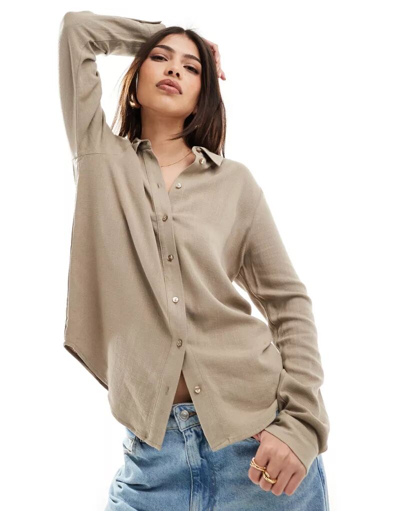 цена Selected Femme – рубашка бежевого цвета с ощущением льна