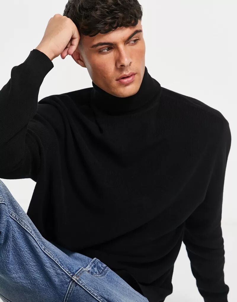 Легкий черный свитер с высоким воротником в рубчик ASOS черный легкий джемпер в рубчик с высоким воротником asos
