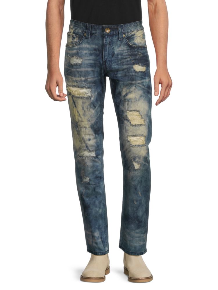 Узкие прямые рваные джинсы с эффектом отбеливания Level 7 Jeans, цвет Cloudy