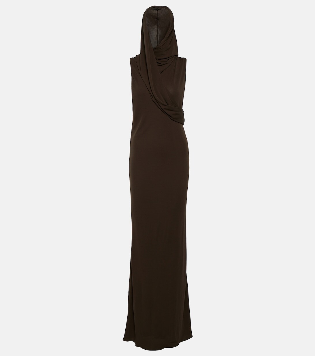 

Платье из крепа с капюшоном и вырезами SAINT LAURENT, коричневый