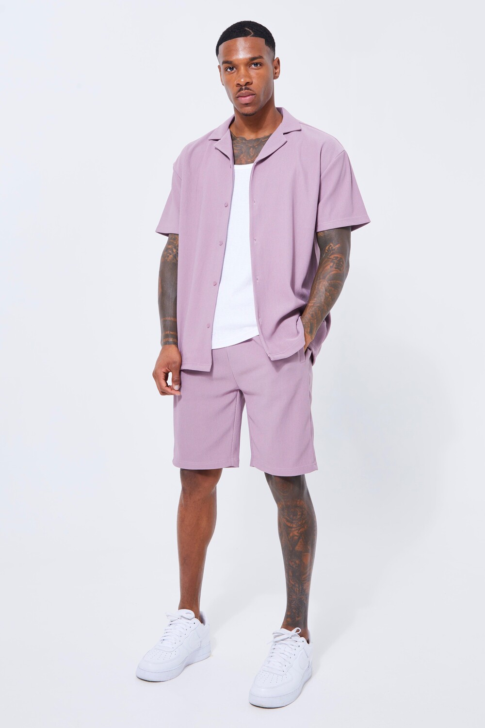 

Рубашка revere и короткий комплект Boohoo, сиреневый