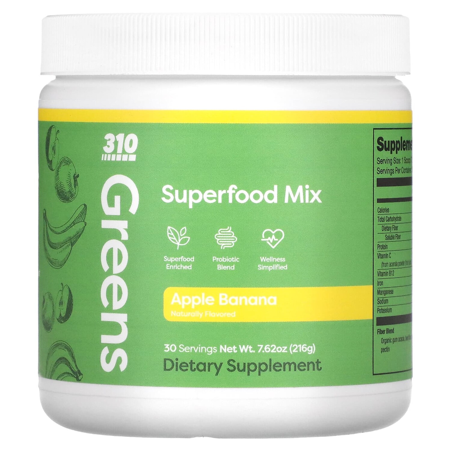 

Greens, смесь суперфудов, яблоко и банан, 216 г (7,62 унции), 310 Nutrition