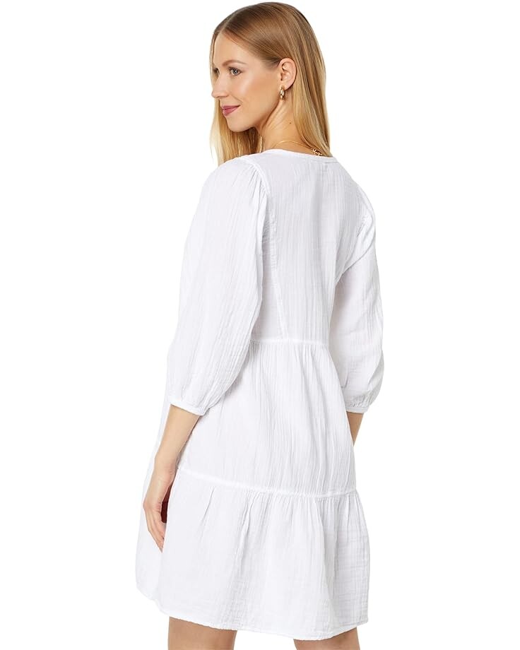 

Платье Mod-o-doc Double Layer Gauze 3/4 Sleeve Boho Tiered Dress, белый